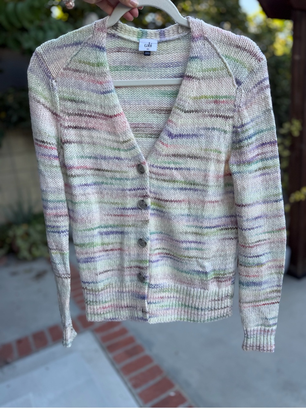 CAbi Cloud Cardigan Sweater XS Pastel Multicolor Striped Button Front
